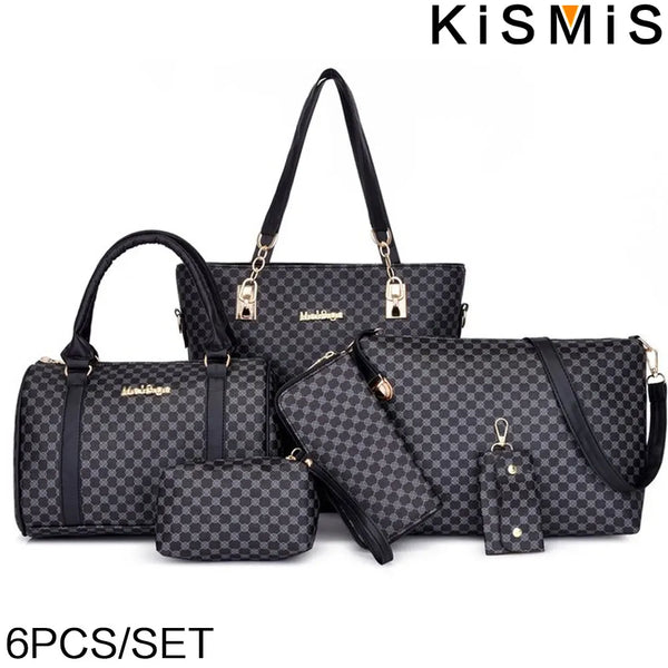 KISMIS 6PCS Printed Handbag Large Capacity Tote Bag Commuter Bag Single Shoulder Slanting Cross Bag Mother Bag