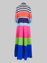 Modigirl Women's Contrast Color Striped Shirt Dress 2024 Summer Autumn Casual  Pleated Dress Vacation Woman Dresses