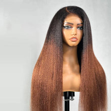 Yaki 26 inch 180Density Soft Long Ombre Blonde Kinky Straight Lace Front Wig For Women With BabyHair Preplucked Natural Hairline