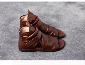 Birkuir Fashion Pleated Women Sandals Genuine Leather Flats High Top Sandals Luxury 2024 Open Toe Summer Boots Hook Loop Sandals