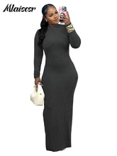 Mlaiscsr Knit Ribbed Elegant Evening Dresses Women Long Sleeve Side Split Slim Bodycon Sexy Birthday Party Prom Fall Winter Robe