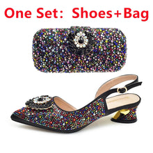 Purple Shoe and Bag Set for Party Women Shoes and Bags To Match Set Italy Elegant Rhinestone Lady Heeled Pumps Women Wedding