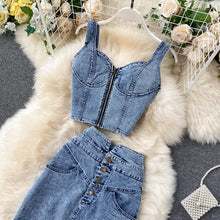 CM.YAYA Women Denim Sets Sleeveless Strap Crop Top and Long Skirts Suits 2024 Summer Jeans Streetwear Two 2 Piece Sets Outfits