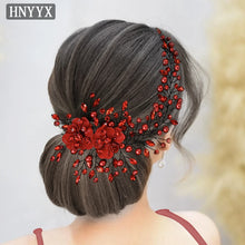HNYYX Bridal Wedding Hair Accessories Red Rhinestone Headpieces Leaf Shaped Hair Vine Ladies Girls Holiday Tiara Gift A225