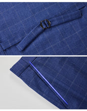 High-end Brand Classic Blue or Gray Plaid Men's Casual Business Suit Retro Official Suit Groom Wedding Dress Jacket Vest Pants
