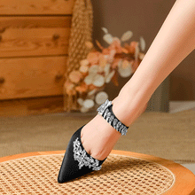 Women's High HeelsTemperament Baotou Silk Wheat Ear Rhinestones Muller Semi-Trailer Pump Pointed Stiletto Sandals