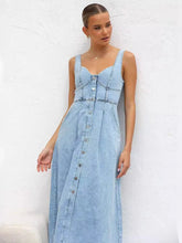 PinePear Sleeveless Strap Dress Women 2025 Summer Single-Breasted Pockets Denim Dresses Woman Light Blue A Line Long Dress