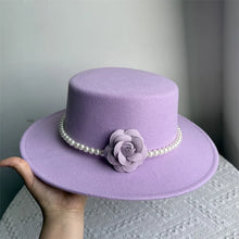 French Style Fedora Hat for Women 10CM Wide Brim Flat Top Felt Hat Winter Autumn Derby Wedding Jazz Hats