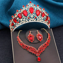 Baroque 3pcs/set Bridal Wedding Crown Princess Queen Water Drop Crystal Big Tiaras and Necklace Earrings Costume Jewelry Sets