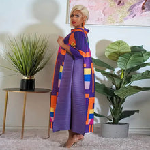 2023 Fashion African 3/4 Sleeve Polyester Plus Size O-Neck Pleated Long Dress Dashiki African Clothes African Dresses for Women