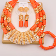 Natural coral beads orange necklace set for stylish Nigerian wedding couple African jewelry