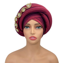 Twisted Braid Turban Cap for Women African Lady Head Wraps Diamonds Nigeria Raw Silk Autogele Headtie Muslim Hat Party Headwear