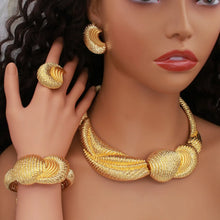 Luxury 18K Gold Plated Big Jewelry Set Large Necklace Chunky Bangle Bracelet Moon Shape Piercing Earring Ring Women Wedding Gift