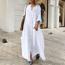 2024 Spring Cotton Linen Oversize Women Dress Long White Button Loose Dresses Female New Casual Trendy Elegant Ladies Clothes