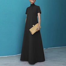 Summer High Collar Kleid Robes Casual Loose Party Long Dresses Women Short Sleeve Maxi Dress Elegant Solid 2023 Vestidos