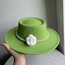 French Style Fedora Hat for Women 10CM Wide Brim Flat Top Felt Hat Winter Autumn Derby Wedding Jazz Hats