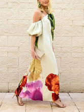 UOOZEE 2025 New Women Fashion Elegant Floral Printed Evening Maxi Dresses Loose One-Shoulder H-line Vacation Bohemia Dress