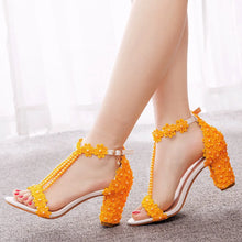 Plus Size 34-43 Shoes for Women Summer Lace Flower Sandals Peep Toe Fashion String Bead High Heel Party Wedding Evening Shoes
