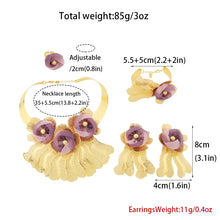 Gold Plated Purple Big Flower Necklace Earrings Bracelet Ring Set  for Women Weddings Party Luxury Jewelry Set for Dubai Bridal