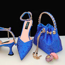 New Gold Glitter Fabric Pointed Toe High Heels With A Variety Of Shapes Of Rhinestones Fashion Party Ladies Shoes And Bag