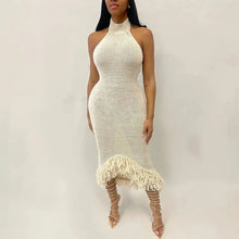 CM.YAYA Knitwear O-Neck Women Sleeveless Tassel Bodycon Long Dress 2025 Spring Sexy Night Club Birthday Party Evening Dresses
