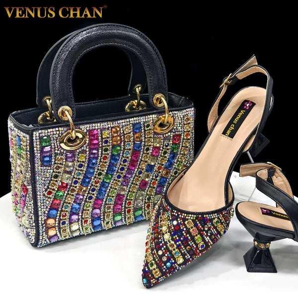 Venus Chan2025 Elegant Multicolor Color Women's  Heels and Rhinestone Handbag Set - Italian Design for Weddings and Parties
