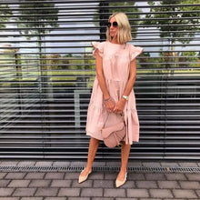 Dress Swing Dress Graphic Plain Ruffle Crew Neck MidiDress Basic Romantic Daily Holiday $hort Sleeve Loose Fit Black WhitePink s