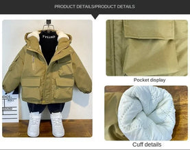 New Winter Down Cotton Jacket Boys Black Hooded Coat Children Outerwear Clothing Teenage 3-8Y Kids Parka Padded Snowsuit