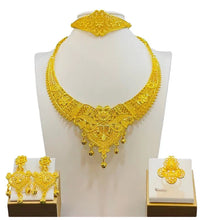 Fashion Dubai Flower Design Luxury 24k Gold Color Women's Jewelry Set African Fashion Bracelet Earrings Necklace Ring Four Piece