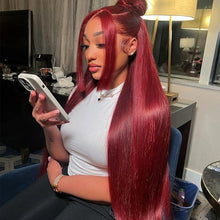 Swupod 200 Density 13x4 HD Transparent Lace Front Wig for Black Women Straight Remy Human Hair Wigs 99J Burgundy Color Glueless