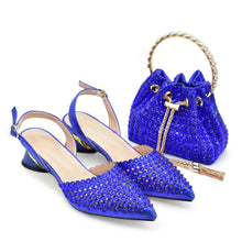 Italian Shoes with Matching Bags Set Decorated with Rhinestone African Shoes for Women Mid Heels Party Pumps  Plus Size Heels 43