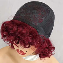 99J burgundy Fumi Curly Bob Wig Bouncy Pixie Cut Wig Highlight Full Machine Egg Curls Curly Human Hair Wigs for Women With Bangs