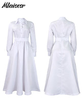 Mlaiscsr Lapel Button A Lint Khaki Mid Dress Women Elegant Office Long Sleeve Bandage Pocket Pleated Birthday Commuter Vestidos