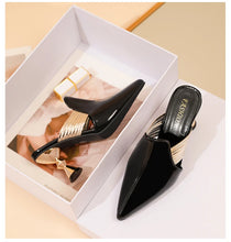 High Heel Slippers Pointed Toe Shoes Woman Elegant Mules Shoes Women Black Green Metal Heel Outdoors Womens Slippers Big Size