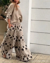 New Casual Set Fashion High Street Outfits Casual Diagonal Neck Hollow Nine-quarter Top Loose Polka Dot Printed Leg Pants Suit
