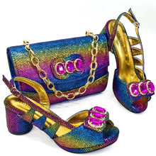 Elegant Heels for Womens Peep Toe Special Material Design Rhinestone Sandals Italian Shoes and Bags Matching Set 2024