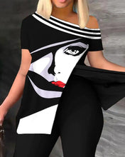 Elegant Women Two Piece Set Suits New Fashion Printed Ruffle Sleeve Top Solid Color Pants Set With Belt Blouses Female Clothing