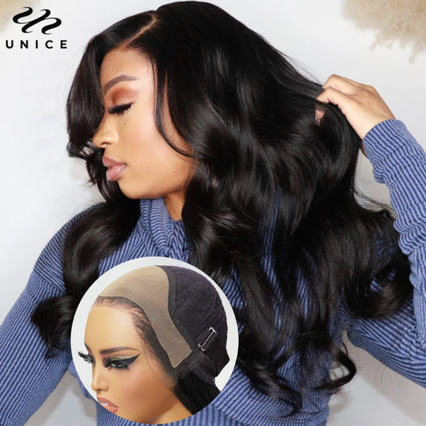 UNICE Hair 13x4 HD Lace Wigs Drawstring Cap Real Scalp Loose Wave Human Hair Wig Pre Plucked Pre Cut Pre Bleached Glueless Wig