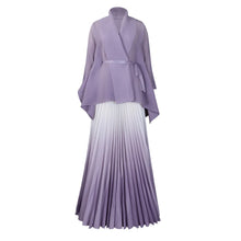 CM.YAYA Gradient Women's Set Full Sleeve Belt Blouse Shirt and Pleated Long Skirts Suit Street Two 2 Piece Set Outfit Tracksuit