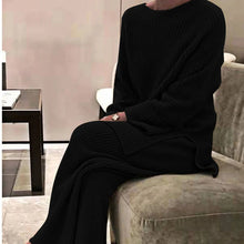 Women Elegant O Neck Loose Sweater and Wide Leg Knitting Trousers Suits Autumn Winter Two Piece Set Vintage Solid Jumper Outfits