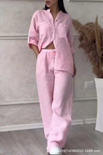 Women's Fashion Set Casual Long Sleeve Pocket Shirts + Loose Wide Leg Pants 2 Piece Set For Women Spring Autumn Women Clothes