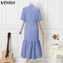 Elegant Striped Printing Short Sleeve Maxi Long Dress Casual Daily Shirt Dress 2025 VONDA Beach Party Sundress Bohemian Vestidos