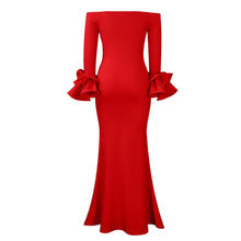 Elegant Sexy Side Slit Long Dress For Women Independent Stand Trade Clothing One-character Collar Leaf Sleeves Evening Dress