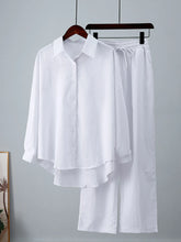 Summer Outfits for Women 2023 Fashion Loose Elastic Wrinkle Long Sleeve Shirt Wide Leg Pants Casual Set for Women 2 Piece Set