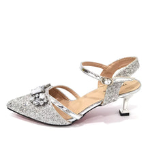 Women's Italian Fashion Peep Toe Pump Shoes with Matching Bag Set for Wedding And Party Med Heel Bling Embellished Mary Janes