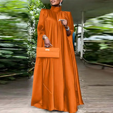 Women Evening Maxi Dress VONDA 2023 Summer Stand Collar Elegant Satin Long Bat Sleeve Pleated Sundress Casual Solid Robe Femme