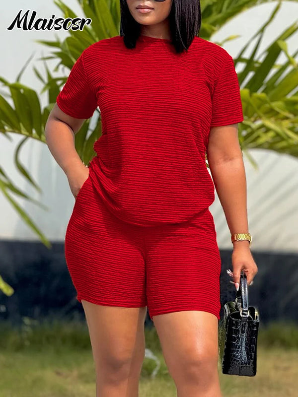 Mlaiscsr Casual Outfits for Women Short Sleeve O-neck T-shirt Tops and Shorts 2 Pieces Summer Sports Tracksuits Matching Sets