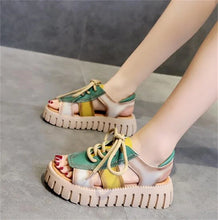 2024 New Lace-up Summer Fish Mouth Sandals Premium PU Spell Color Roman Shoes Woman Sandals Platform Wedges Increase Sandals
