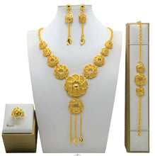 Fashion Dubai Flower Design Luxury 24k Gold Color Women's Jewelry Set African Fashion Bracelet Earrings Necklace Ring Four Piece