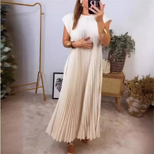 Loose Solid Color Loose Waist Large Hem Long Dress Summer New Fashion O-Neck Sleeveless Pleated Maxi Women's Dress Femme Robe